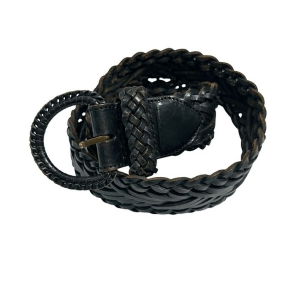 One World Brown Woven Leather Bohemian Belt, S